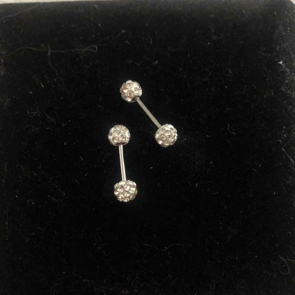 Crystal Ball Barbell Nipple Ring Pair - Silver